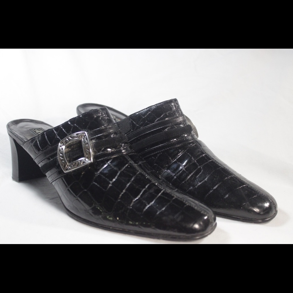 Black Alligator print mules